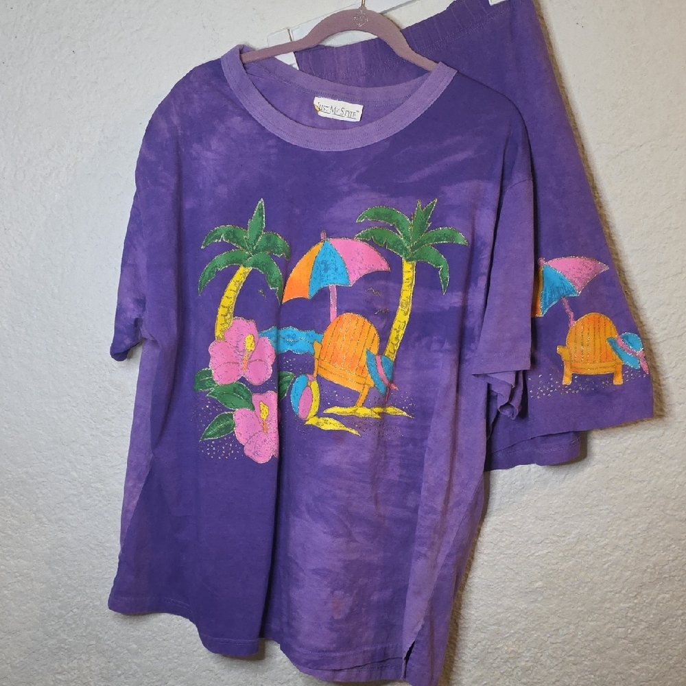 Purple Tropical Print T-Shirt and Shorts Set